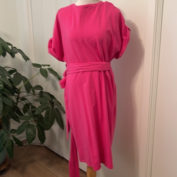 Eloquii pink cotton dress with cross over tie - Picture 2 of 3